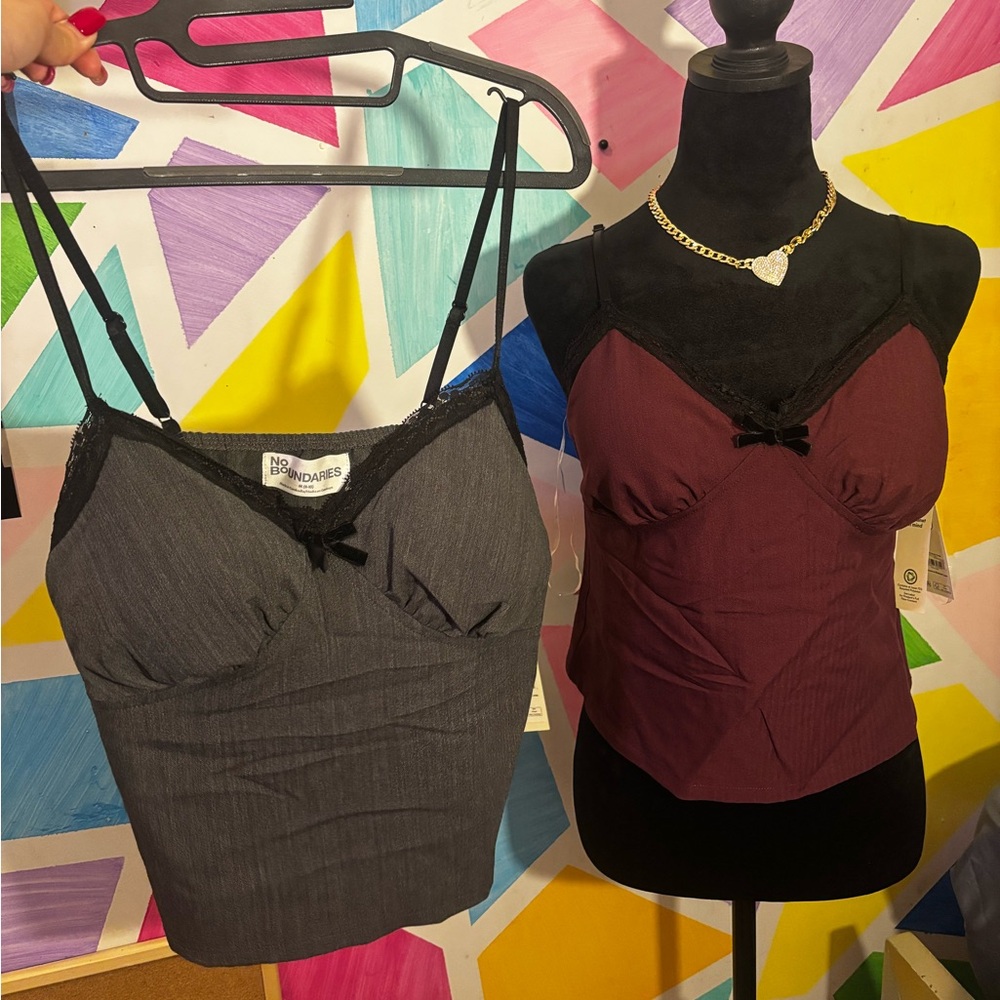 BRAND NEW! Fancy 2PC Grey and Burgundy Cami Crop Tops🩶❤️ perfect for the summer!